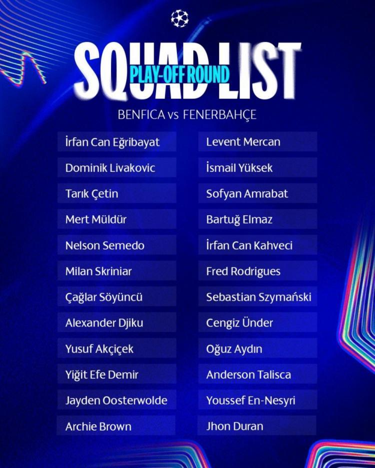 星空体育-费内巴切欧冠资附加赛名单：塔利斯卡、杜兰领衔锋线